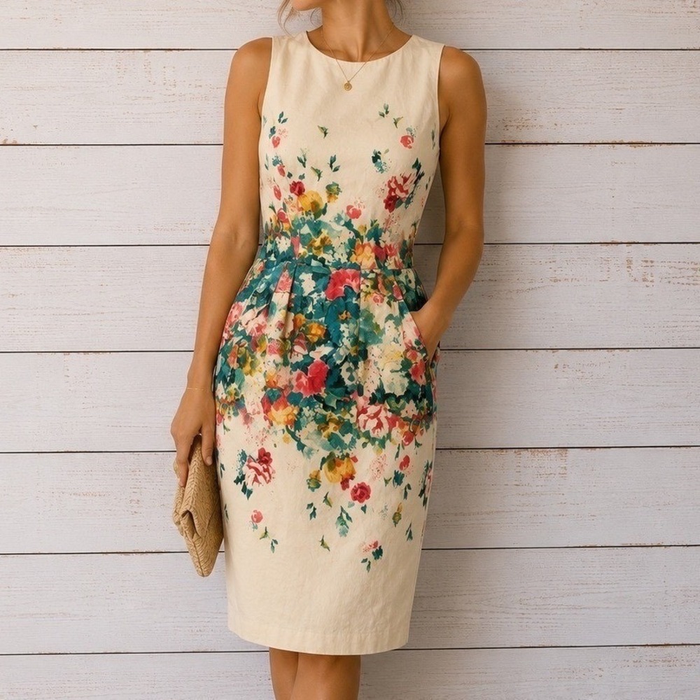 Anthropologie Maeve Floral Sheath‎ Dress 6 Watercolor Sleeveless Garden Par